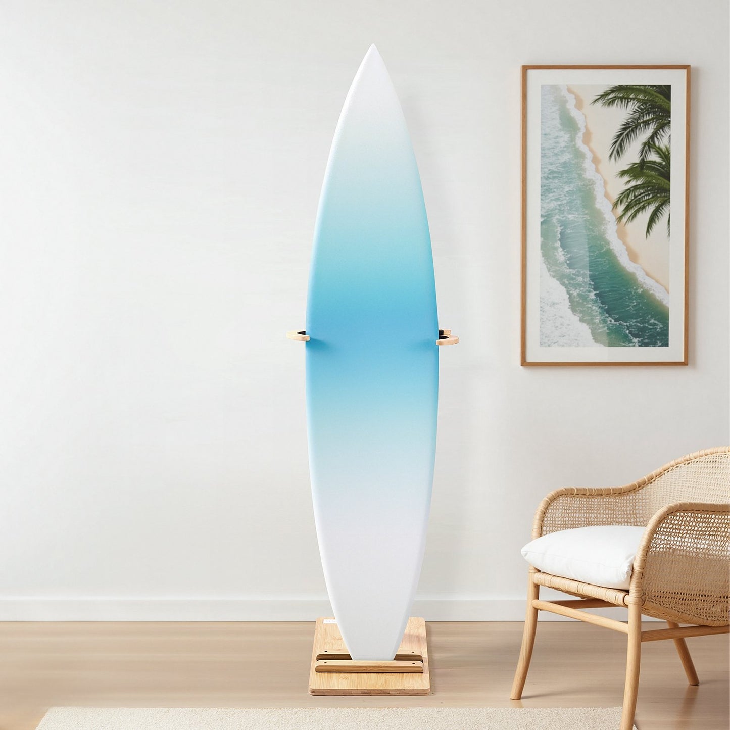 Vertical Surfboard Stand, Wooden Surfboard Rack for Storage and Display, Adjustable & Freestanding Board Stand Organizer with Padding, for Wakeboards, Snowboards, Kiteboards, Shortboard, Skis