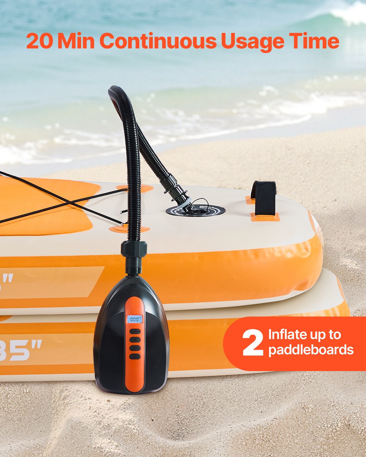 Paddle Board Pump, 20PSI High Pressure Electric SUP Air Pump, 70 L/Min Inflating Speed SUP Inflator with Auto-Off and 12V DC Car Connector, Ideal for Inflatable Paddle Board, Tent and Mattress