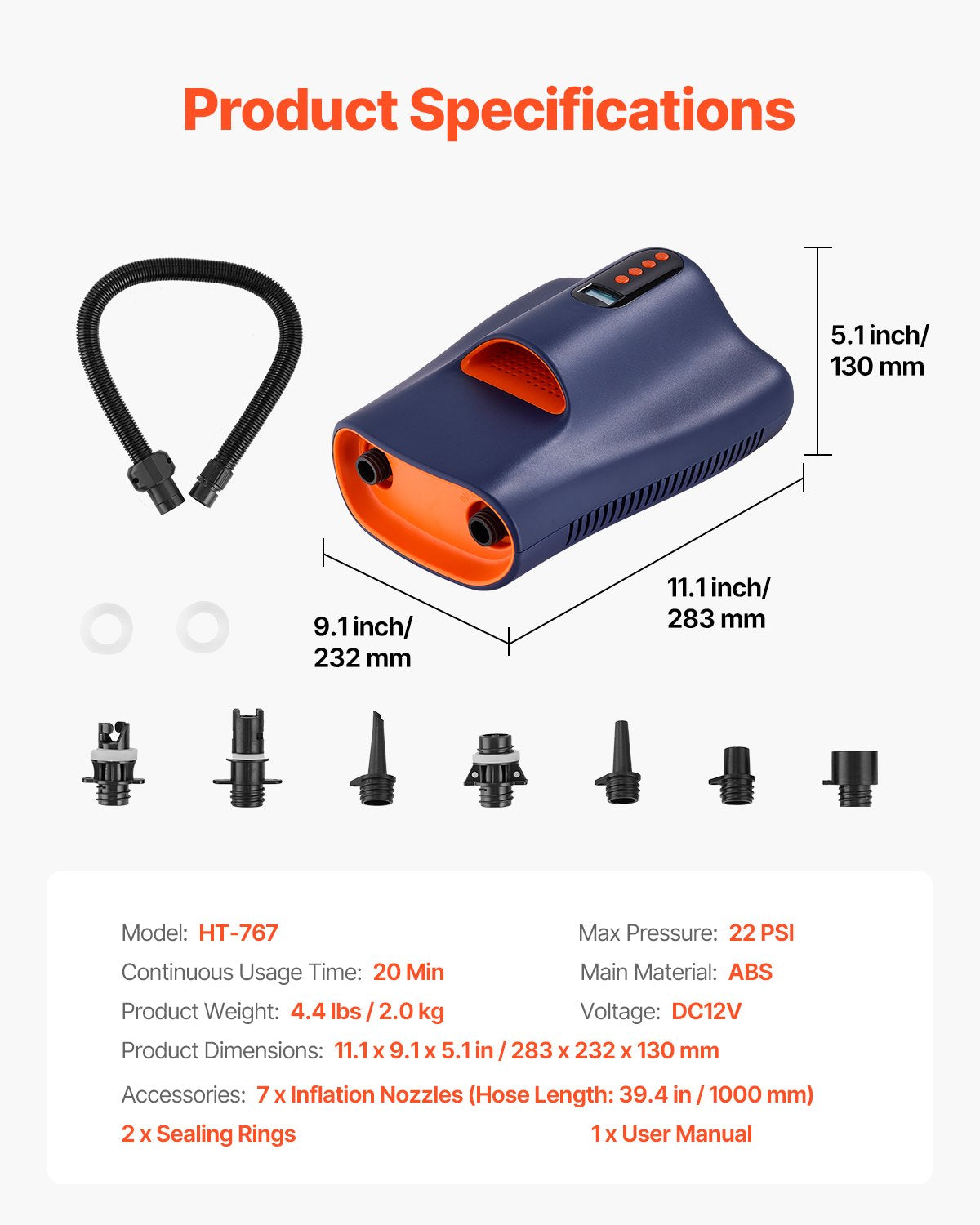 Paddle Board Pump, 22PSI High Pressure, Dual Stage Inflation & Deflation SUP Air Pump with Auto-Off Function and 12V DC Car Connector, Ideal for Inflatable Paddle Board, Tent and Mattress