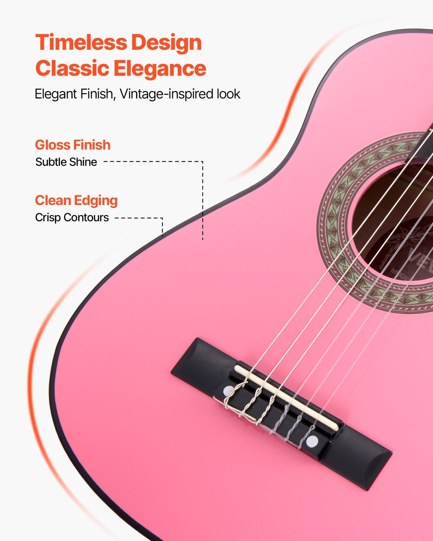 Klassisk gitarr, 780 mm, startkit för klassisk gitarr i trä för nybörjare, med nylonsträngar, gigbag, rem, stämapparat, extra strängar, plektrum, capo, linsträ, för barn flickor pojkar studenter, rosa