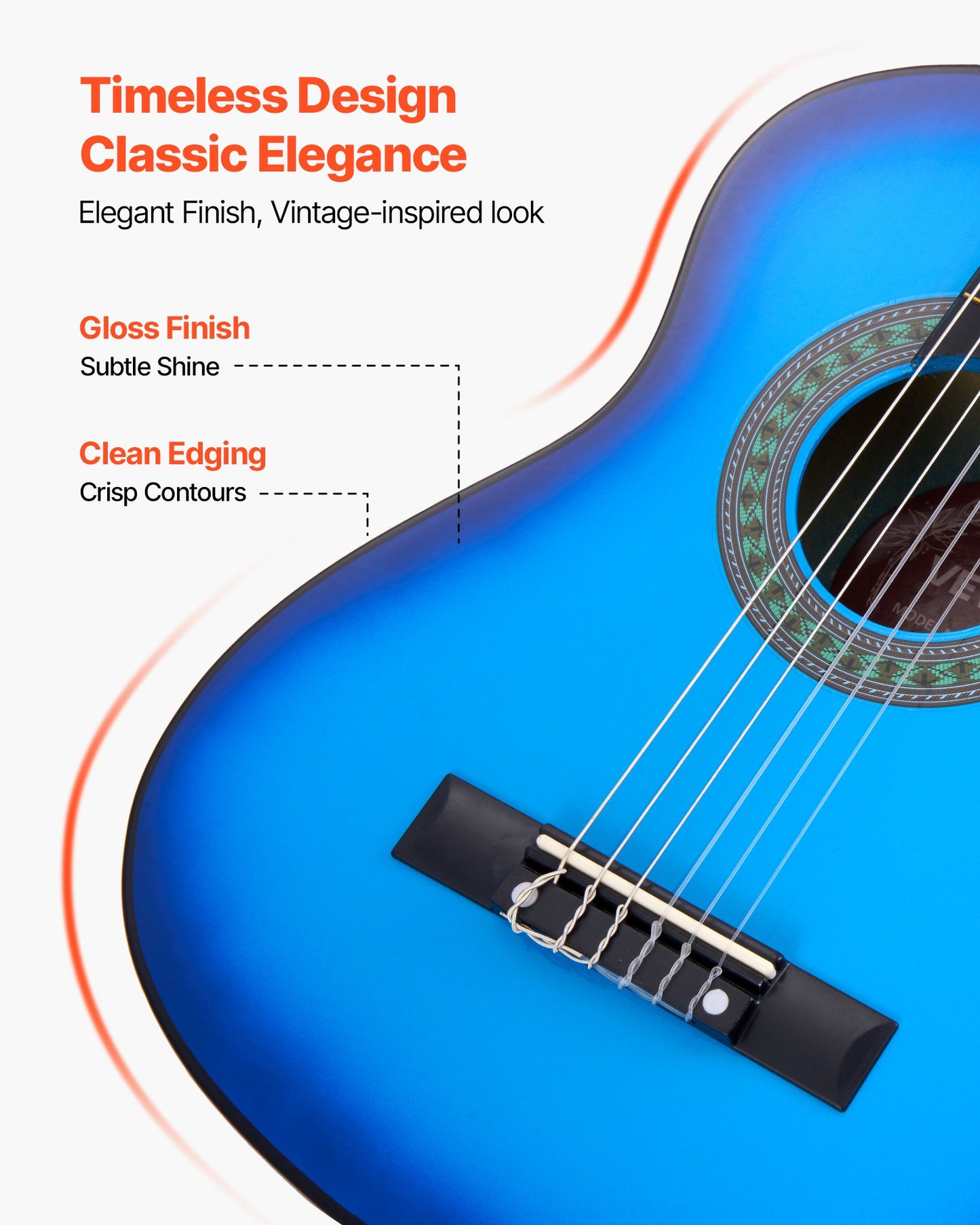 Classical Guitar, 780 mm, Wood Classical Guitar Starter Kit for Beginners, with Nylon Strings, Gig Bag, Strap, Tuner, Extra Strings, Picks, Capo, Basswood, for Kids Girls Boys Students, Blue