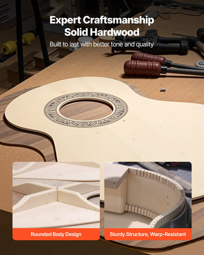 Klassisk gitarr, 780 mm, startkit för klassisk gitarr i trä för nybörjare, med nylonsträngar, gigbag, rem, stämapparat, extra strängar, plektrum, capo, linsträ, för barn flickor pojkar studenter, naturlig