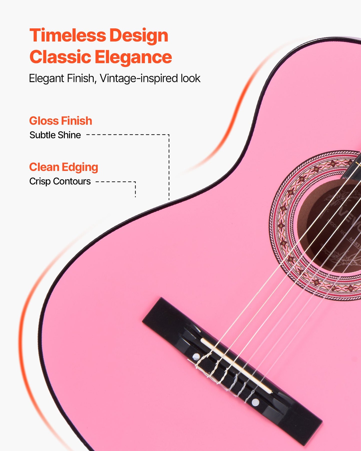 Classical Guitar, 960 mm, Wood Classical Guitar Starter Kit for Beginners, with Nylon Strings, Gig Bag, Strap, Tuner, Extra Strings, Picks, Capo, Basswood, for Teenagers Adults Students, Pink