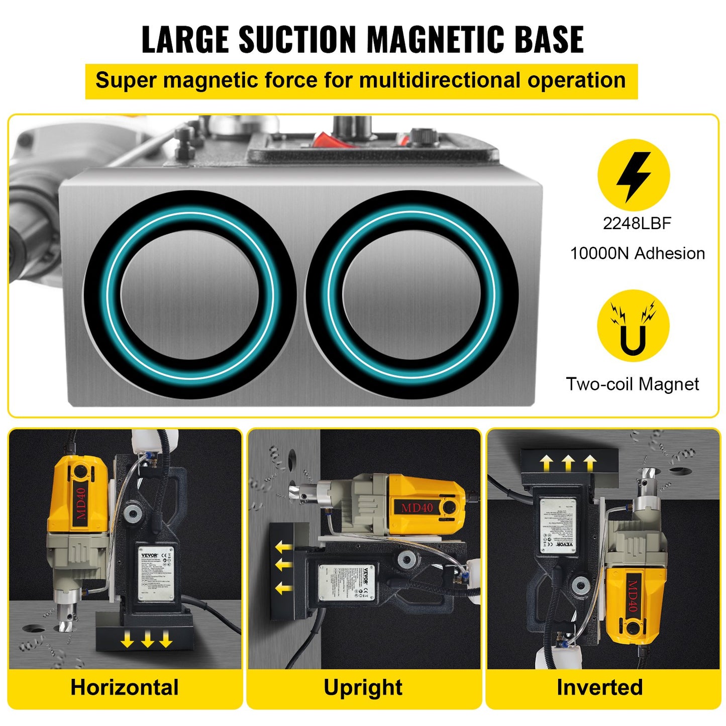 Magnetborrmaskin, 1100W, 4 cm borrdiameter, 2697lbf/12000N, bärbar elektrisk magnetborrpress med 7 bits, 580 varv/min, borrmaskin med maxhastighet för alla ytor och heminredning