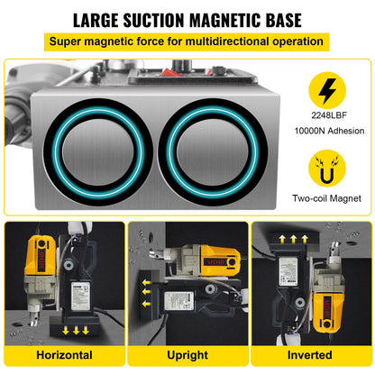 Magnetborrmaskin, 1100W, 4 cm borrdiameter, 2697lbf/12000N, bärbar elektrisk magnetborrpress med 7 bits, 580 varv/min, borrmaskin med maxhastighet för alla ytor och heminredning