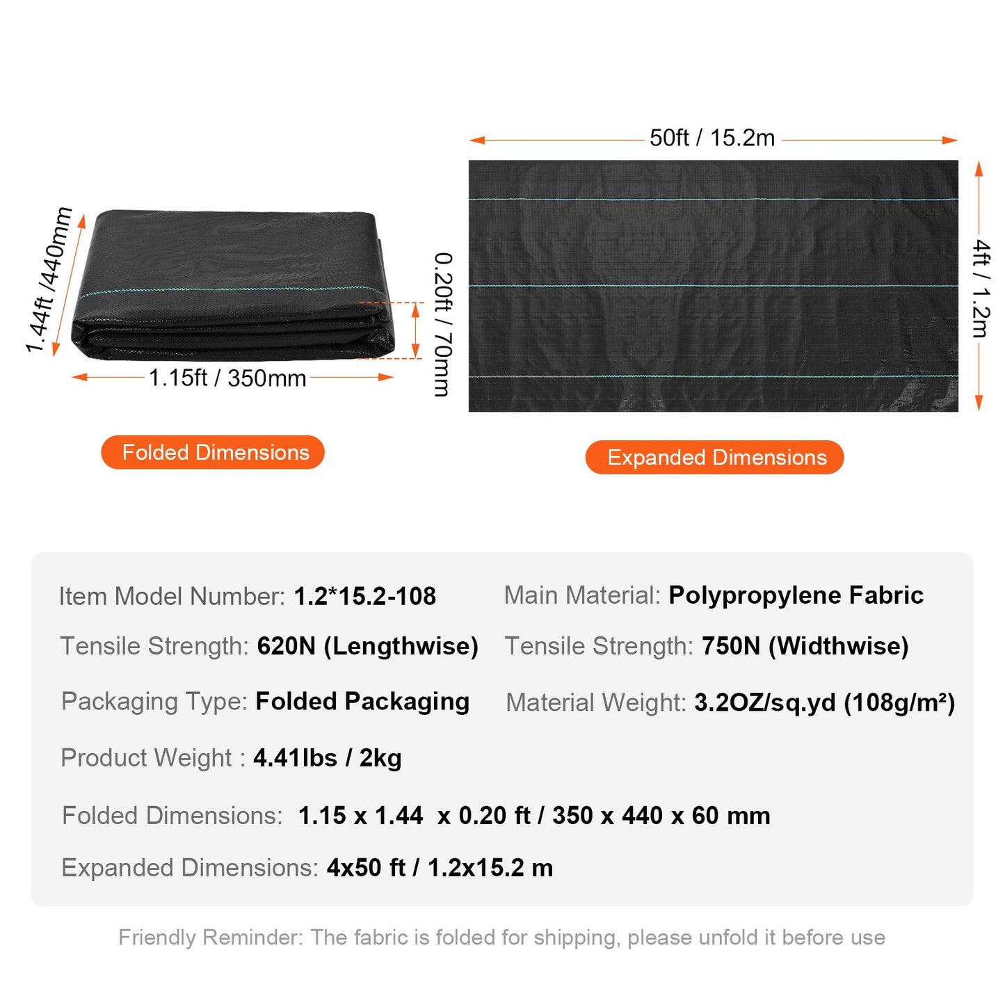 Ogrässpärrtyg för landskapsarkitektur, 4*50FT kraftig ogrästyg för trädgården, vävd PP-ogräsbekämpningstyg, uppfartstyg, geotextiltyg för landskapsarkitektur, marktäckare, ogräsmatta, svart