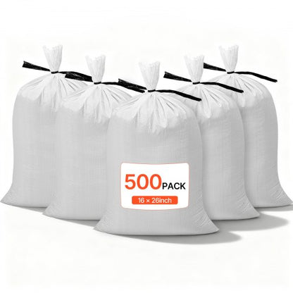 Empty Sandbags, 500 Packs 40 x 66 cm, Heavy Duty Sand Bags Sacks with Ties, 22.6kg Capacity Woven Polypropylene Sandbags, Tear-Resistant & UV-Resistant Sand Bags for Flood Protection Barrier