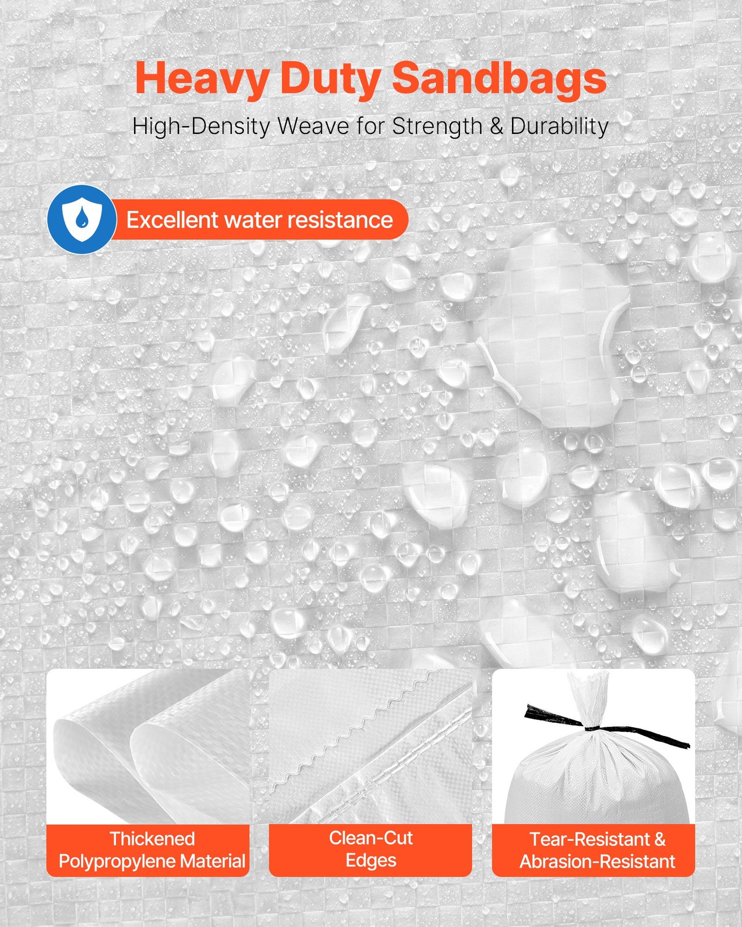 Empty Sandbags, 100 Packs 40 x 66 cm, Heavy Duty Sand Bags Sacks with Ties, 22.6kg Capacity Woven Polypropylene Sandbags, Tear-Resistant & UV-Resistant Sand Bags for Flood Protection Barrier