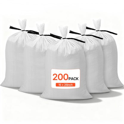 Empty Sandbags, 200 Packs 40 x 66 cm, Heavy Duty Sand Bags Sacks with Ties, 22.6kg Capacity Woven Polypropylene Sandbags, Tear-Resistant & UV-Resistant Sand Bags for Flood Protection Barrier