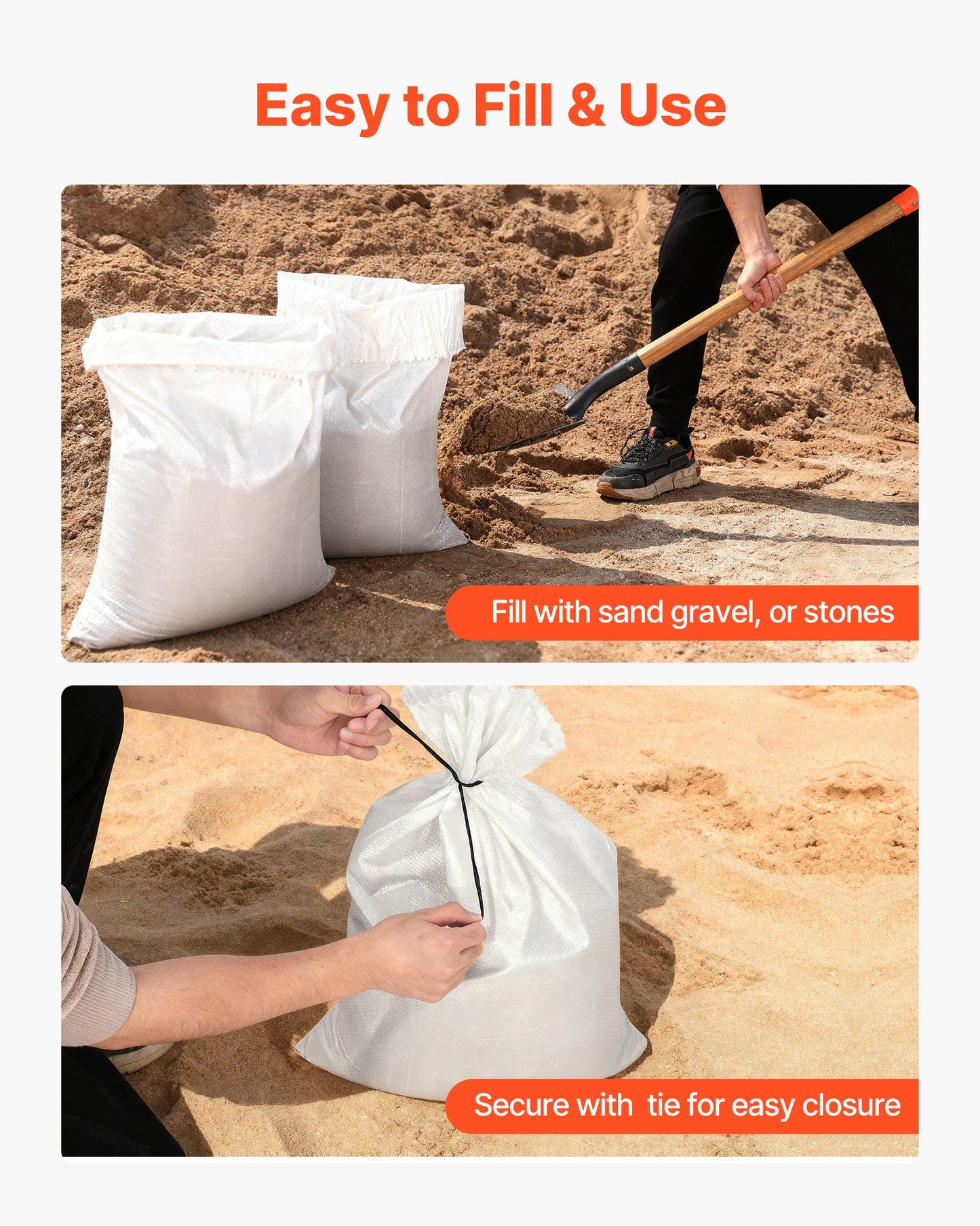 Empty Sandbags, 200 Packs 40 x 66 cm, Heavy Duty Sand Bags Sacks with Ties, 22.6kg Capacity Woven Polypropylene Sandbags, Tear-Resistant & UV-Resistant Sand Bags for Flood Protection Barrier