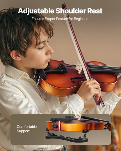 Violin 340mm Size for Adults, Violin Fiddle Set for Beginners with Hard Case, Rosin, Bow, Shoulder Rest, Bridge, Tuner and Extra Strings, Professional Musical Instruments for Student (Brown)