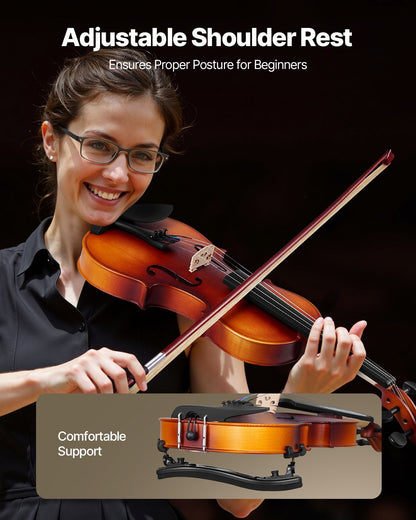 Fiol 355 mm fullstorlek för vuxna, fiolset för nybörjare med hårt fodral, harpiks, stråke, axelstöd, stall, stämapparat och extra strängar, professionella musikinstrument för elever (brun)