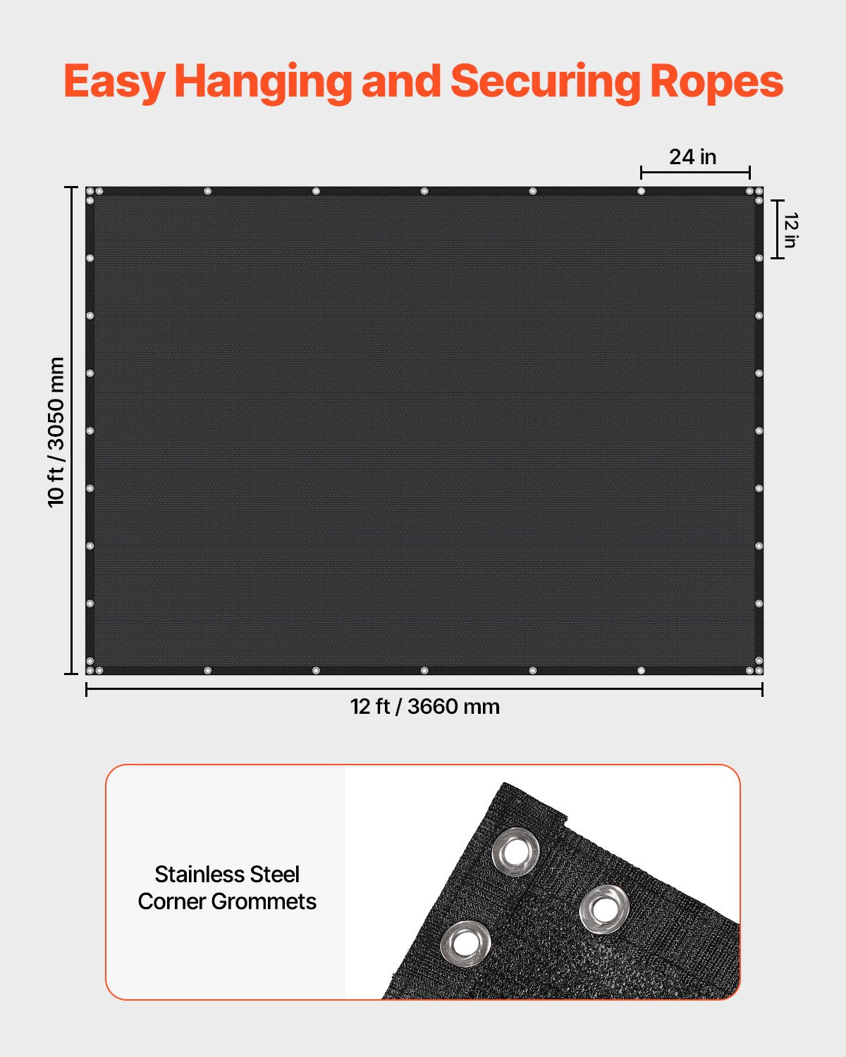 90 % solskyddsduk, 10 x 12 fot pergolaskydd med rostfria stålöljetter, solskyddstak med insynsskydd av 140 GSM HDPE-material, för utomhusbruk, uteplats, trädgård och bakgård (svart)
