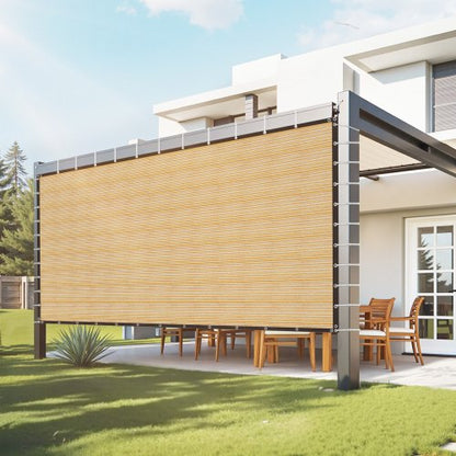 90 % solskyddsduk, 12 x 20 fot pergolaskydd med rostfria stålöljetter, solskyddstak med insynsskydd av 160 GSM HDPE-material, för utomhusbruk, uteplats, trädgård och bakgård (beige)