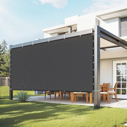 90 % solskyddsduk, 8 x 12 fot pergolaskydd med rostfria stålöljetter, solskyddstak med insynsskydd av 140 GSM HDPE-material, för utomhusbruk, uteplats, trädgård och bakgård (svart)