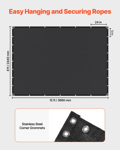 90 % solskyddsduk, 8 x 12 fot pergolaskydd med rostfria stålöljetter, solskyddstak med insynsskydd av 140 GSM HDPE-material, för utomhusbruk, uteplats, trädgård och bakgård (svart)