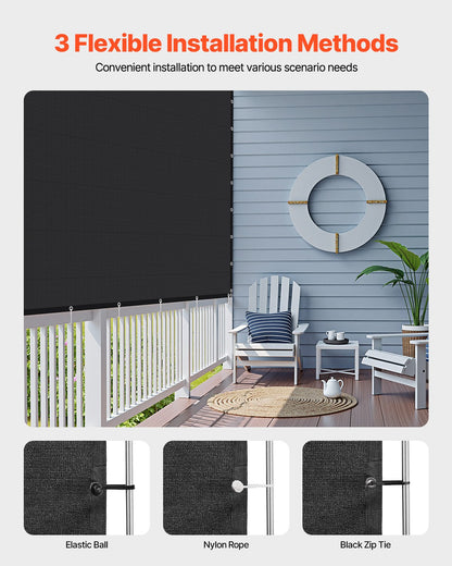 90 % solskyddsduk, 8 x 12 fot pergolaskydd med rostfria stålöljetter, solskyddstak med insynsskydd av 140 GSM HDPE-material, för utomhusbruk, uteplats, trädgård och bakgård (svart)