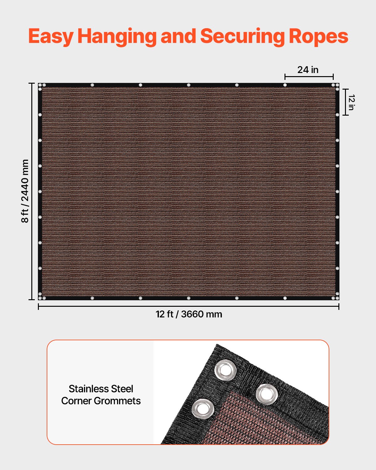 90% Sun Shade Cloth, 8 x 12 ft Pergola Shade Cover with Stainless Steel Grommets, Sun Shades Canopy Privacy Screen with 140 GSM HDPE Material, for Outdoor, Patio, Garden, and Backyard (Brown)