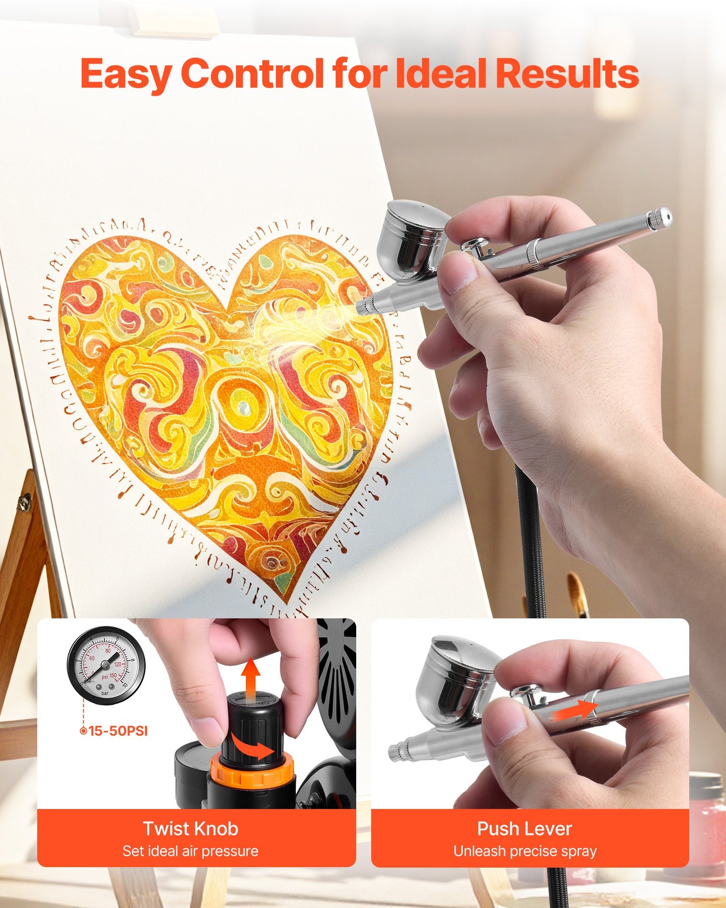 Airbrush-kit, 1/6 hk, Airbrush-kit med luftkompressor och tank, 3 professionella airbrushar med dubbelverkande effekt och 3 munstycken, slang, akrylfärg, 2 fläktar, för tårtdekorering, modellmålning, nagelkonst
