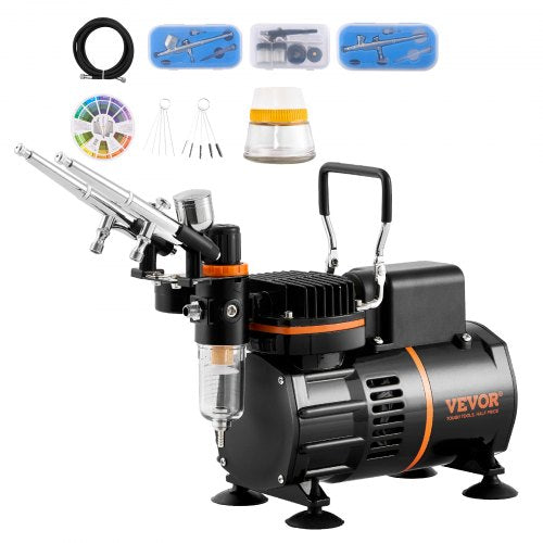 Airbrush Kit, Dual Fan Air Compressor Professional Airbrushing System Kit with 3 Airbrushes, Holder, Color Mixing Wheel, Cleaning Brush Set, Air Brush Set for Art Nail Cookie Tattoo Makeup Cake