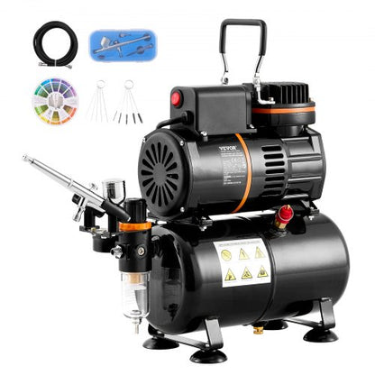 Airbrush Kit, Dual Fan Air Tank Compressor System Kit with 3.5L Air Storage Tank, Air Brush Set with 0.3 mm Tip Airbrush, Holder, Color Mixing Wheel, Cleaning Brush Set, Art Nail Cookie Tattoo