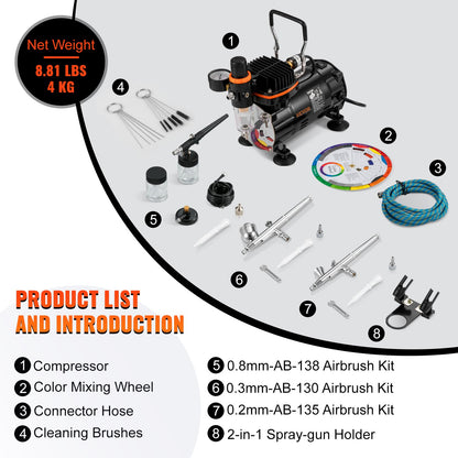 Airbrush-kit, professionellt airbrush-set med kompressor, airbrushing-systemkit med multifunktionella dubbelverkande gravitationsmatning-airbrushar, konstnagel, kaka, tatuering, smink, tårtdekorationsspraymodell