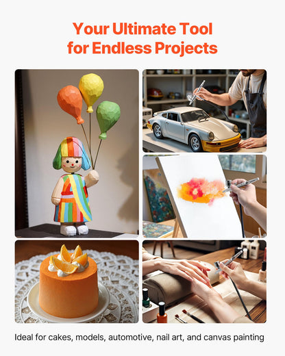 Airbrush Kit, 1/6 HP, Air Brush Kit with Air Compressor, 1 Dual-Action Professional Airbrush with 3 Tips, Hose, Holder, Cleaning Set, Low Noise, for Cake Decorating, Model Painting, Nail Art