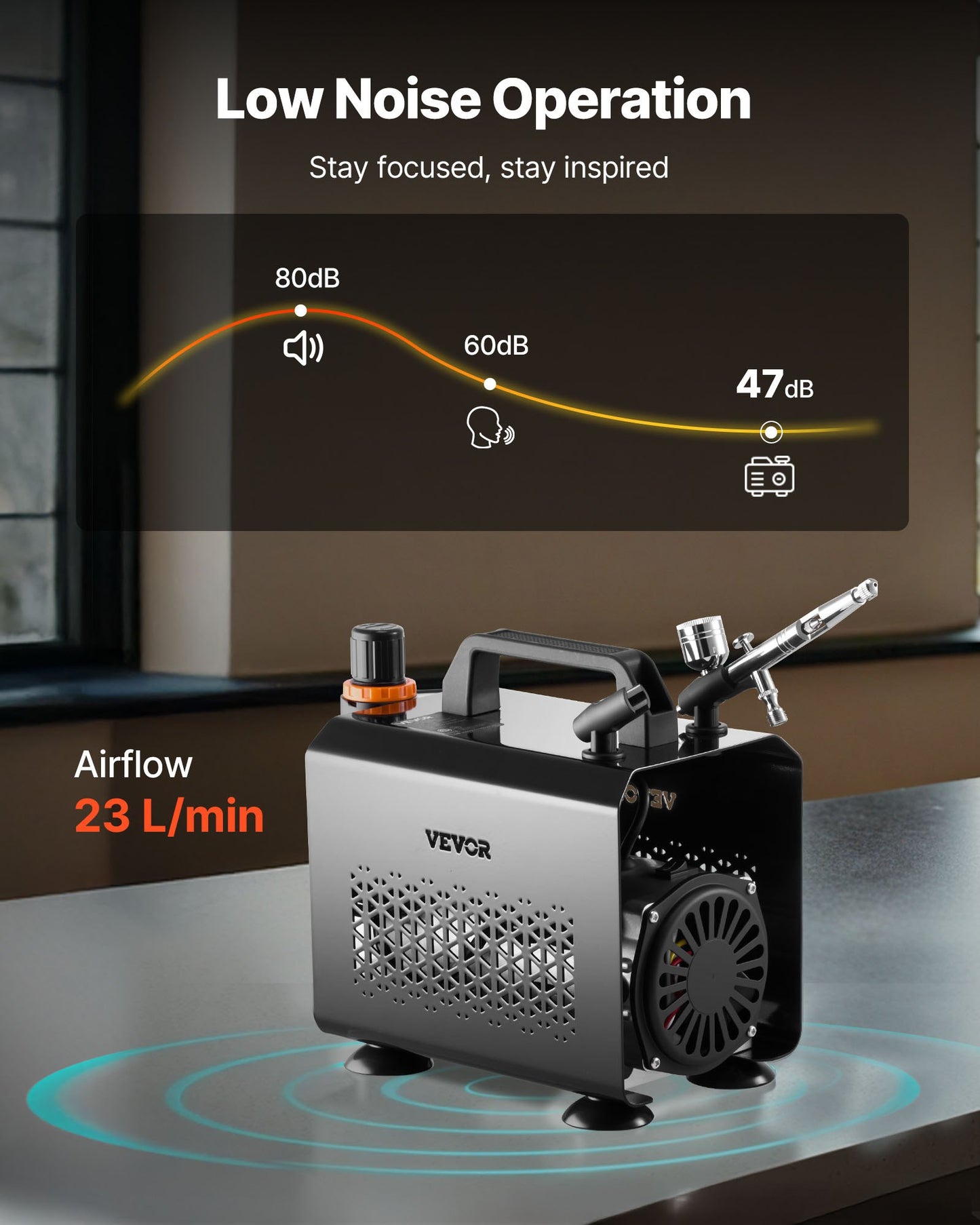 Airbrush Kit, 1/6 HP, Air Brush Kit with Air Compressor, 1 Dual-Action Professional Airbrush with 3 Tips, Hose, Acrylic Paint, Brush, Low Noise, for Cake Decorating, Model Painting, Nail Art