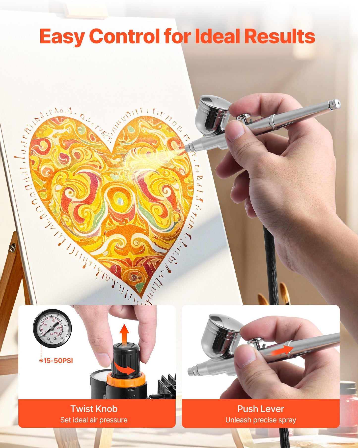 Airbrush-kit, 1/6 hk, Airbrush-kit med luftkompressor, 3 professionella airbrushar med dubbelverkande effekt och 3 munstycken, slang, akrylfärg, pensel, låg ljudnivå, för tårtdekorering, modellmålning, nagelkonst