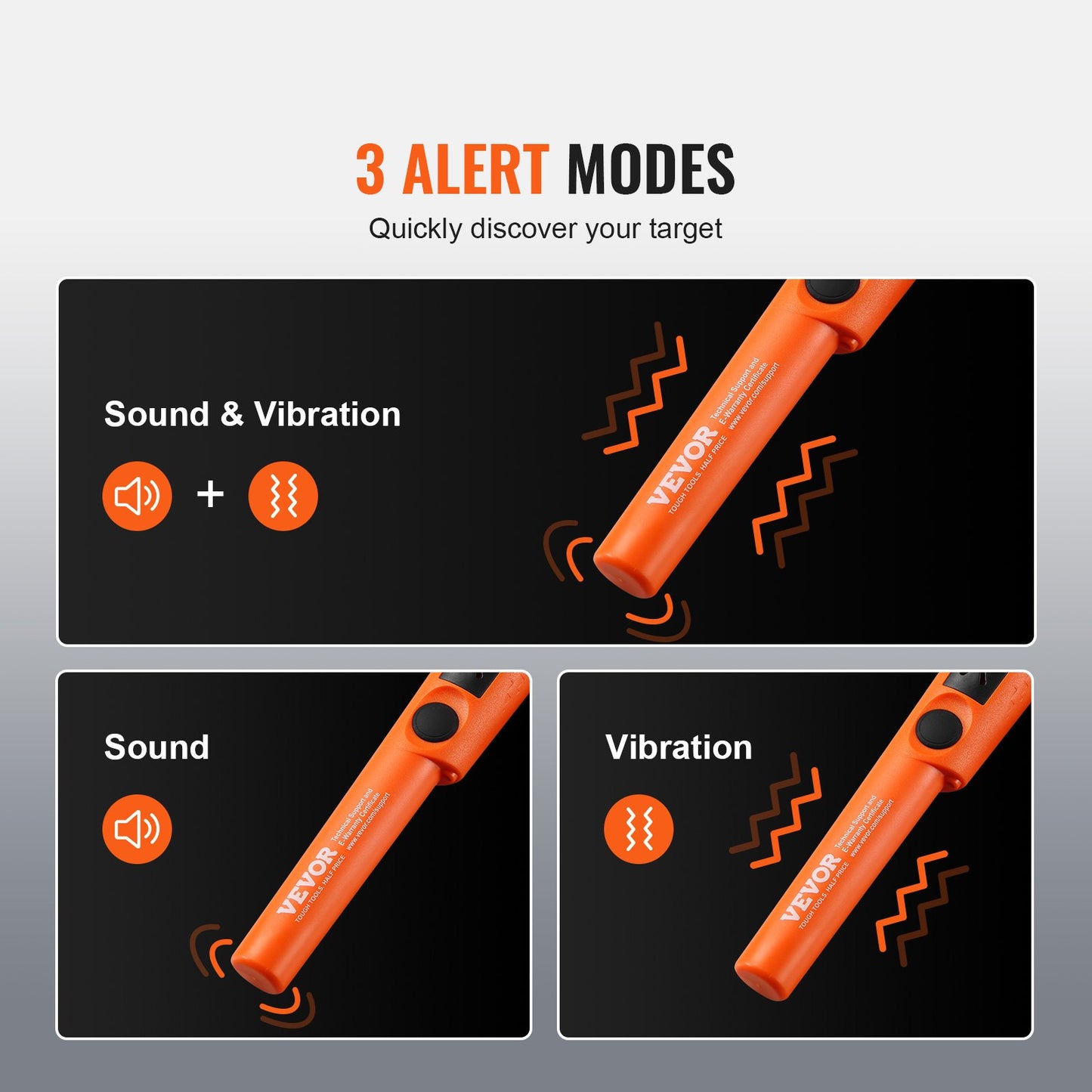 Metal Detector Pinpointer, Partial Waterproof Handheld Pin Pointer Wand, 50mm/1.96" Detection Depth, 3 Modes, Treasure Hunting Probe with Holster, Waterproof Bag and 9V Battery, for Adults and Kids