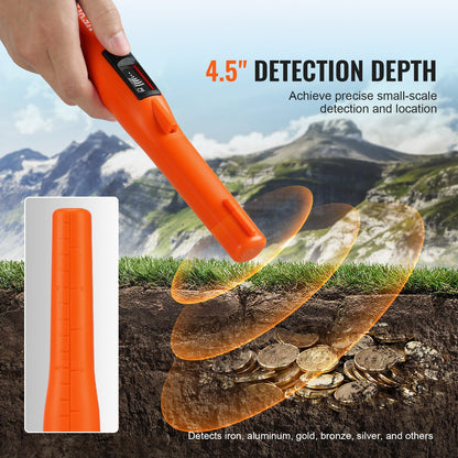 Metal Detector Pinpointer, IP68 Fully Waterproof Handheld Pin Pointer Wand, 114mm/4.5" Detection Depth, 3 Modes, LCD Screen, Treasure Hunting Probe with Holster and 9V Battery, for Adults and Kids