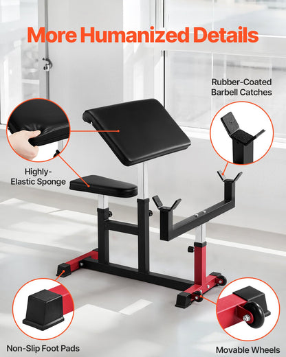 Preacher Curl Bench, Strength Training Biceps Machine, Max load 440 LBS Home Gym Equipment, Seated Arm Isolated Barbell Dumbbell Bicep Station, Adjustable Weight Benches for Home Gym