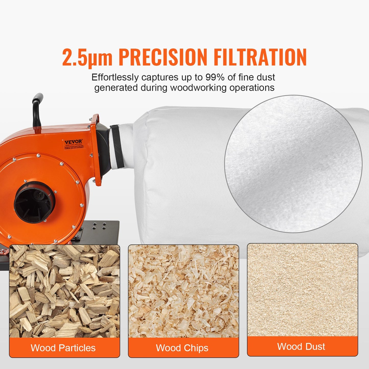 Dust Collector, 781.54 m³/h Air Flow, Rolling Dust Collector with 80-Liter Dust Collection Bag, 2.5 Micron Bag Filtration, Industrial Workshop Mobile Wood Dust Container with Handle and Wheels