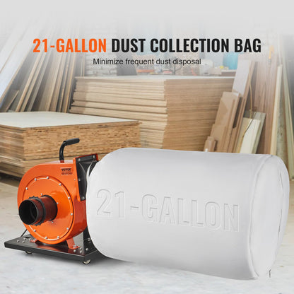 Dust Collector, 781.54 m³/h Air Flow, Rolling Dust Collector with 80-Liter Dust Collection Bag, 2.5 Micron Bag Filtration, Industrial Workshop Mobile Wood Dust Container with Handle and Wheels