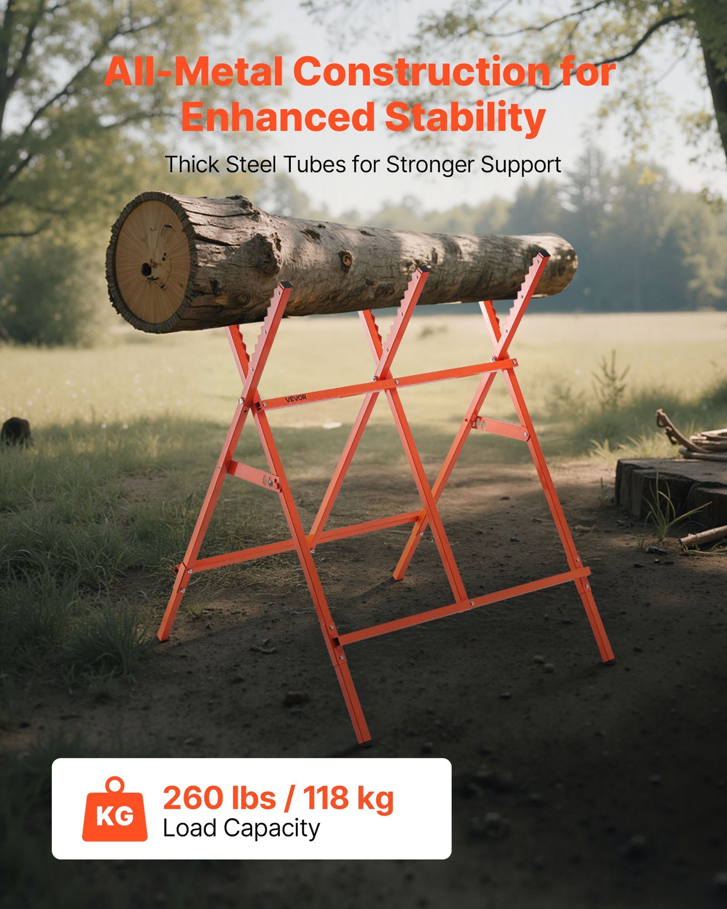 Sågbockar, 2-pack hopfällbara arbetsbockar, 117,9 kg lastkapacitet Sågbock med kraftiga ben, justerbar höjd sågbock med halkfria fotplattor, för träbearbetning, snickare och entreprenörer