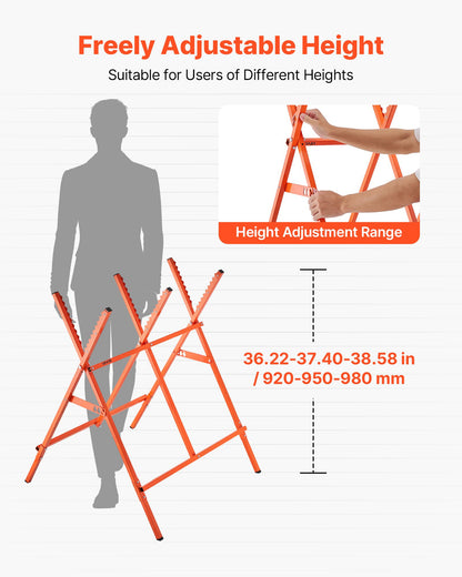 Sågbockar, 2-pack hopfällbara arbetsbockar, 117,9 kg lastkapacitet Sågbock med kraftiga ben, justerbar höjd sågbock med halkfria fotplattor, för träbearbetning, snickare och entreprenörer