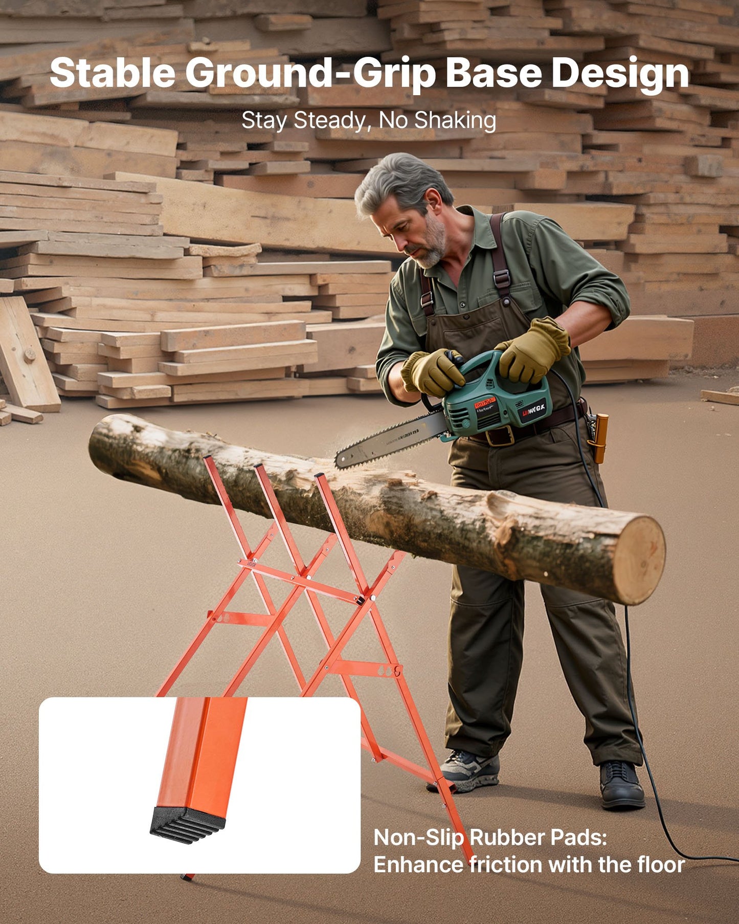 Sågbockar, 2-pack hopfällbara arbetsbockar, 117,9 kg lastkapacitet Sågbock med kraftiga ben, justerbar höjd sågbock med halkfria fotplattor, för träbearbetning, snickare och entreprenörer