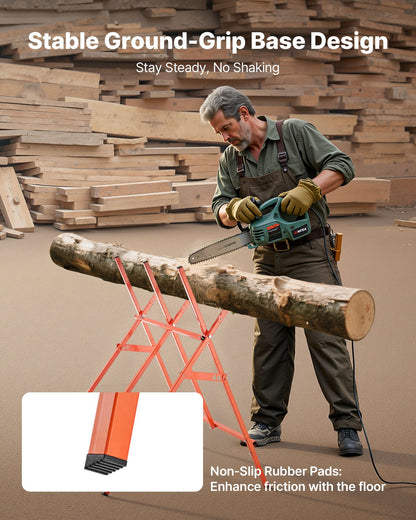 Sågbockar, 2-pack hopfällbara arbetsbockar, 117,9 kg lastkapacitet Sågbock med kraftiga ben, justerbar höjd sågbock med halkfria fotplattor, för träbearbetning, snickare och entreprenörer