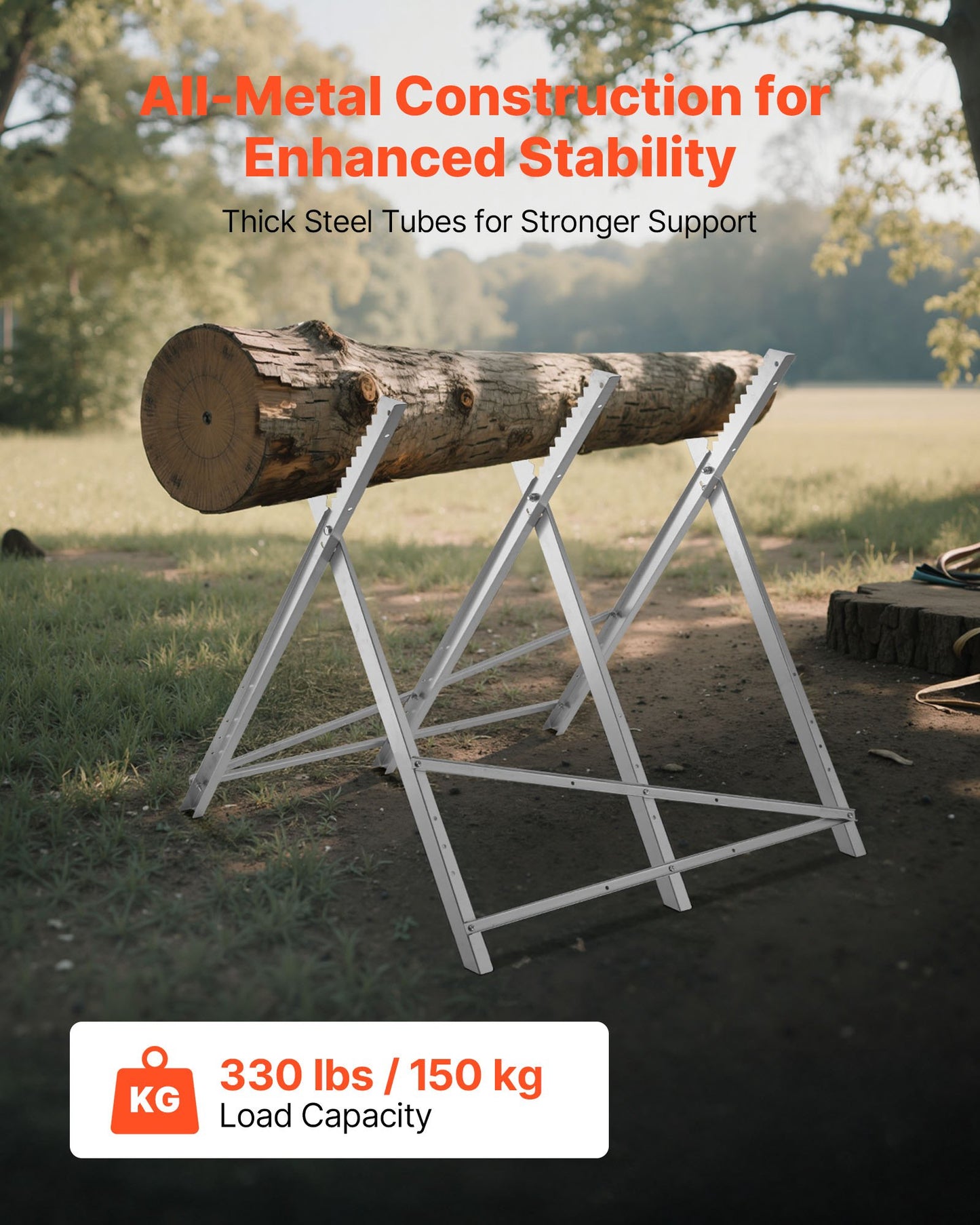 Sågbock, hopfällbar arbetsbock med kapacitet på 149,7 kg och kraftiga ben, sågbockar i helmetall med högkvalitativ stålram, rak och tandad struktur, för träbearbetning, snickare och entreprenörer