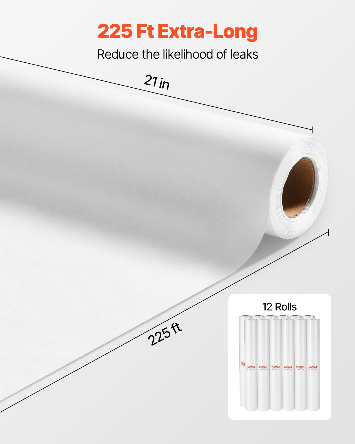 Undersökningsbordspapper, 21" x 225 fot släta barriärrullar (12 st), engångslakansöverdrag för sängbord, perfekt för spa, daghem, läkare, kiropraktorer, undersöknings- och massagebord, vit