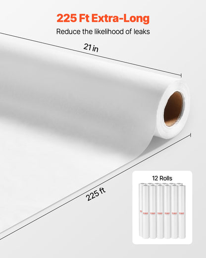 Undersökningsbordspapper, 21" x 225 fot släta barriärrullar (12 st), engångslakansöverdrag för sängbord, perfekt för spa, daghem, läkare, kiropraktorer, undersöknings- och massagebord, vit