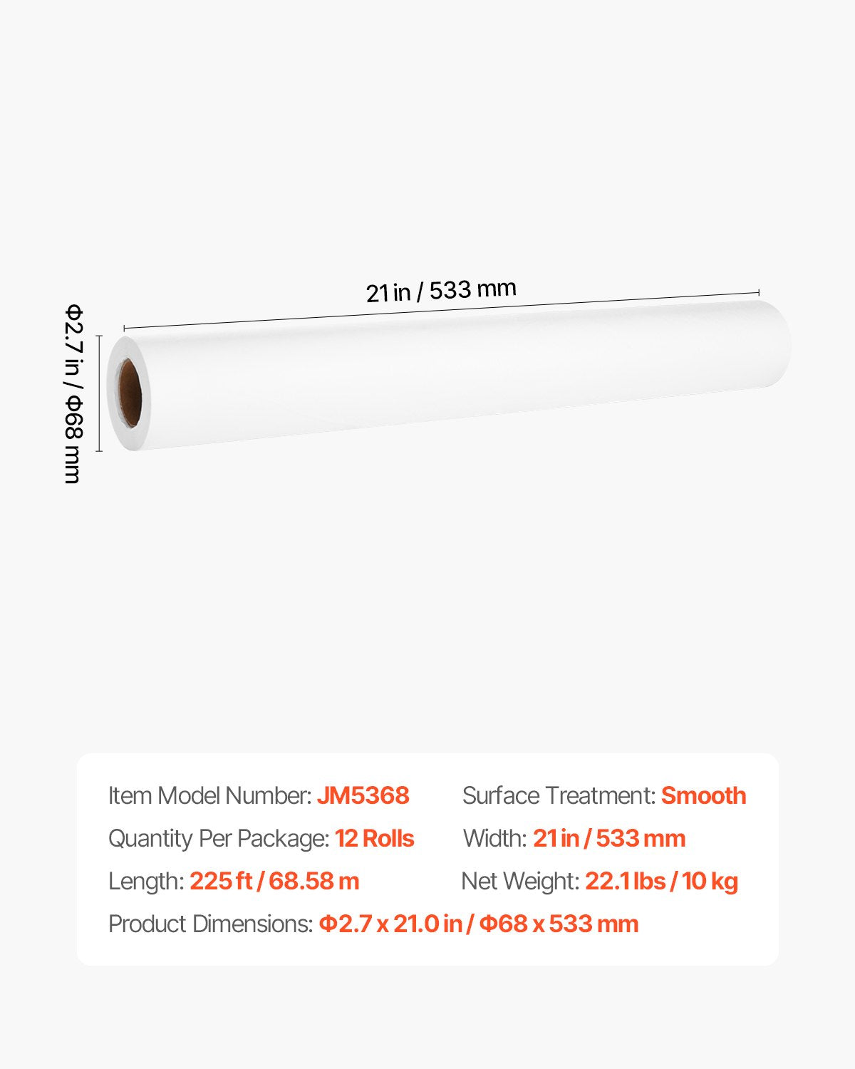 Undersökningsbordspapper, 21" x 225 fot släta barriärrullar (12 st), engångslakansöverdrag för sängbord, perfekt för spa, daghem, läkare, kiropraktorer, undersöknings- och massagebord, vit