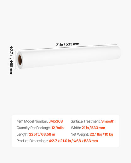 Undersökningsbordspapper, 21" x 225 fot släta barriärrullar (12 st), engångslakansöverdrag för sängbord, perfekt för spa, daghem, läkare, kiropraktorer, undersöknings- och massagebord, vit