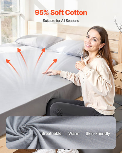 Grounding Sheets, Queen Size, 95% Cotton + 5% Pure Silver Fiber, Earth Grounded Fitted Bed Sheets, with Grounding Cord & Tester, for Improved Sleep & Wellness (Gray, Queen - 1525 x 2030 x 5 mm)