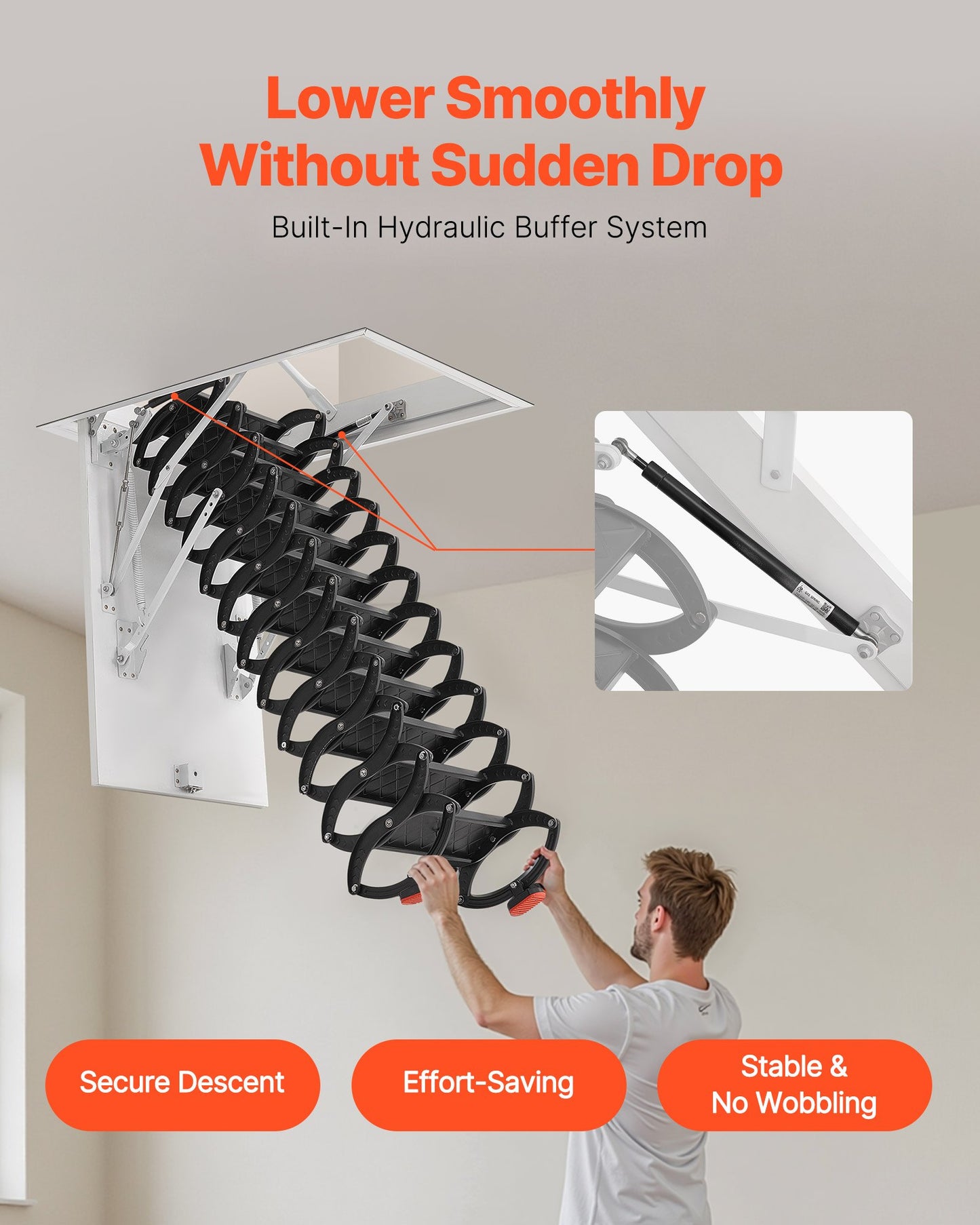 Attic Ladder, 660LBS/299.4KG Capacity, Fits 9.5 to 10.2 ft Ceiling Height and 39.4 x 27.5 inch Opening Size, Alloy Steel Pull-Down Retractable Ceiling Stair with Pulling Rod for Attic Loft Roof
