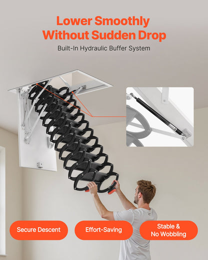 Attic Ladder, 660LBS/299.4KG Capacity, Fits 9.5 to 10.2 ft Ceiling Height and 39.4 x 27.5 inch Opening Size, Alloy Steel Pull-Down Retractable Ceiling Stair with Pulling Rod for Attic Loft Roof