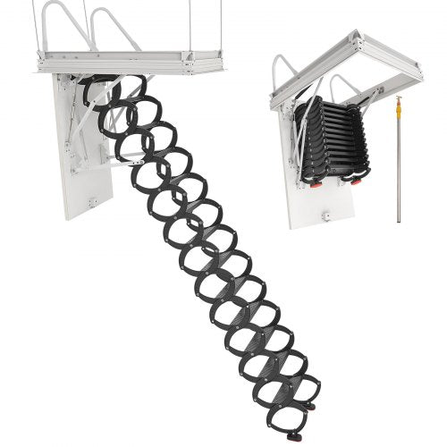 Attic Ladder, 660LBS/299.4KG Capacity, Fits 10.5 to 11 ft Ceiling Height and 39.4 x 27.5 inch Opening Size, Alloy Steel Pull-Down Retractable Ceiling Stair with Pulling Rod for Attic Loft Roof