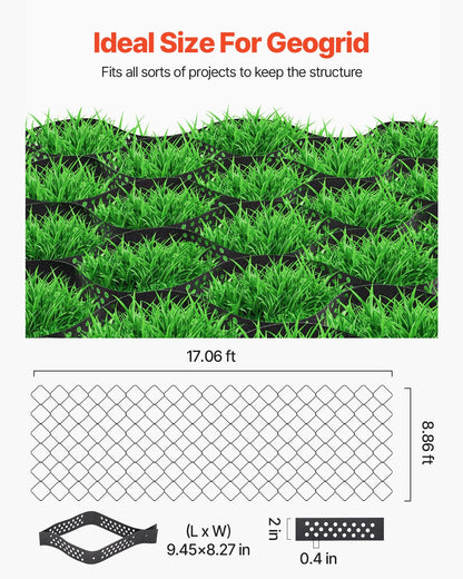 Gravel Grid, 2 Inch Depth, 17.06 x 8.86 FT / 5200 x 2700 mm, 1880 LBS Per Sq ft Grass Ground Retainer, Permeable Geo Grids Driveway Stabilization, for Garden, Patio, Walkway, RV Parking Slopes