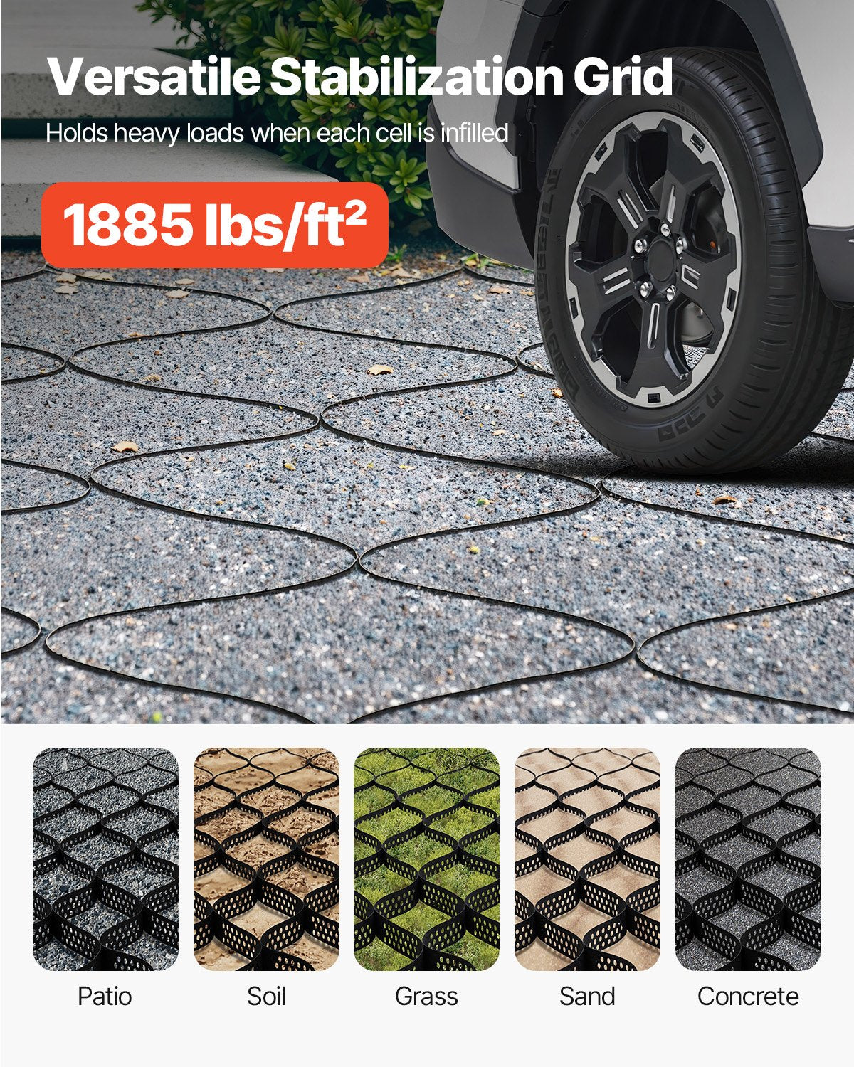 Gravel Grid, 2 Inch Depth, 17.06 x 8.86 FT / 5200 x 2700 mm, 1880 LBS Per Sq ft Grass Ground Retainer, Permeable Geo Grids Driveway Stabilization, for Garden, Patio, Walkway, RV Parking Slopes