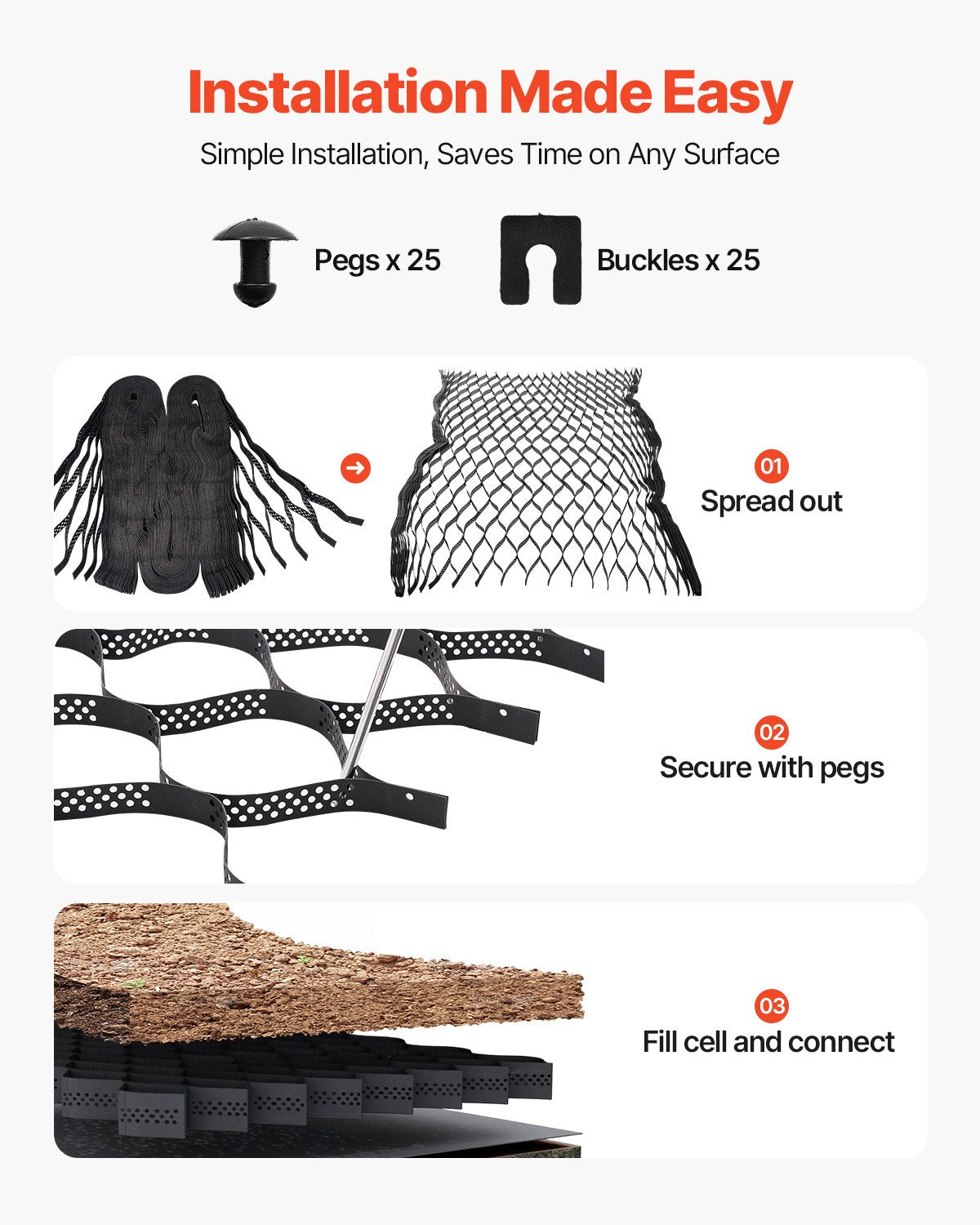 Grusgaller, 5 cm djup, 10000 x 3000 mm, 840 kg per kvadratfot gräsmarksstöd, permeabla geogaller för uppfartsstabilisering, för trädgård, uteplats, gångväg, husbilsparkeringssluttningar